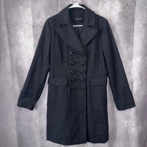 Nine West Wool Blend Tailored Pea Coat Womens Size 12 Charcoal Gray